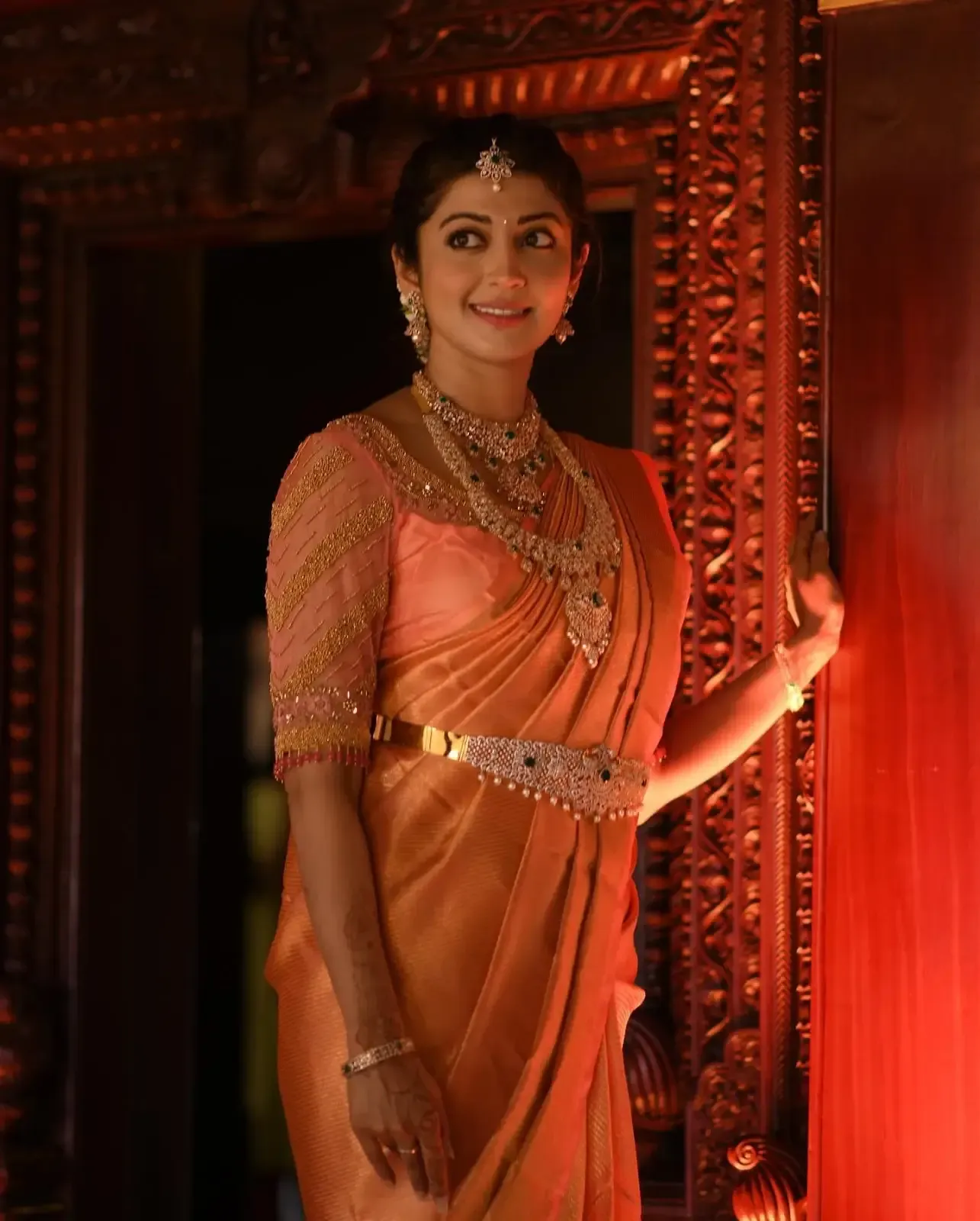 Bollywood Actress Pranitha Subhash Images in Orange Saree